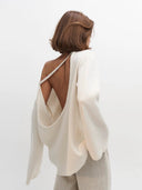 Giselle | Open Back Sweater – Deep Scoop Strap Long Sleeve Loose Knit