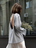 Giselle | Open Back Sweater – Deep Scoop Strap Long Sleeve Loose Knit