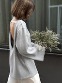 Giselle | Open Back Sweater – Deep Scoop Strap Long Sleeve Loose Knit