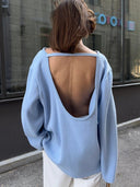 Giselle | Open Back Sweater – Deep Scoop Strap Long Sleeve Loose Knit