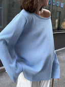 Giselle | Open Back Sweater – Deep Scoop Strap Long Sleeve Loose Knit