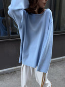 Giselle | Open Back Sweater – Deep Scoop Strap Long Sleeve Loose Knit