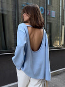 Giselle | Open Back Sweater – Deep Scoop Strap Long Sleeve Loose Knit