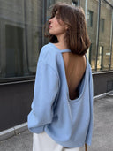 Giselle | Open Back Sweater – Deep Scoop Strap Long Sleeve Loose Knit