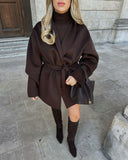 Gloria | Solid Wrap Cape Jacket – Office Layering Belted Long Sleeve