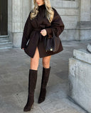 Gloria | Solid Wrap Cape Jacket – Office Layering Belted Long Sleeve