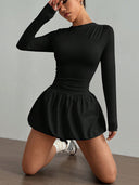 Guadalupe | Bubble Hem Mini Dress – Casual Boat Neck Long Sleeve Ruched Waist