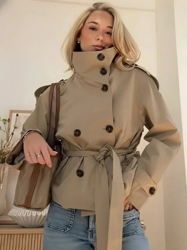 Gwyneth | Classic Trench Jacket – Belted High Neck Double Breasted Casual Wear