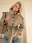 Gwyneth | Classic Trench Jacket – Belted High Neck Double Breasted Casual Wear