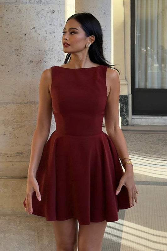 Hadassah | Sleeveless Mini Dress – Party Crew Neck Pleated Flared Skirt