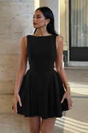 Hadassah | Sleeveless Mini Dress – Party Crew Neck Pleated Flared Skirt