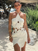 Hailey | Crochet Mini – Halter Neck Floral Cut-Out Beach Summer Dress