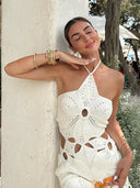 Hailey | Crochet Mini – Halter Neck Floral Cut-Out Beach Summer Dress