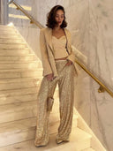 Haisley | Sequin Wide Leg Pants – Evening High Rise Full Length Sparkle