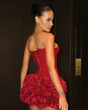 Hannah | Strapless Corset Top Ruffle Mini Skirt – Two Piece Party Set