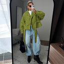 Harriet | Textured Belted Jacket – High Neck Snap Front Long Sleeve