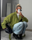 Harriet | Textured Belted Jacket – High Neck Snap Front Long Sleeve