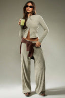 Hattie | Striped Two Piece Set – Button Front Long Sleeve Wide Leg Pants
