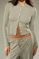Hattie | Striped Two Piece Set – Button Front Long Sleeve Wide Leg Pants