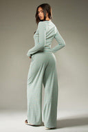 Hattie | Striped Two Piece Set – Button Front Long Sleeve Wide Leg Pants
