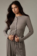 Hattie | Striped Two Piece Set – Button Front Long Sleeve Wide Leg Pants