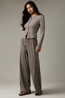 Hattie | Striped Two Piece Set – Button Front Long Sleeve Wide Leg Pants