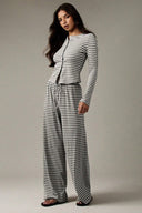 Hattie | Striped Two Piece Set – Button Front Long Sleeve Wide Leg Pants