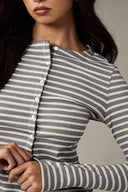 Hattie | Striped Two Piece Set – Button Front Long Sleeve Wide Leg Pants
