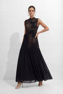 Haven | Floral Lace Maxi Dress – Wedding Guest Mock Neck Sleeveless
