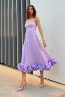 Heather | Midi – Scoop Neck Spaghetti Strap Ruffle Hem A-Line Wedding Guest Dress