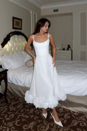 Heather | Midi – Scoop Neck Spaghetti Strap Ruffle Hem A-Line Wedding Guest Dress