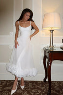 Heather | Midi – Scoop Neck Spaghetti Strap Ruffle Hem A-Line Wedding Guest Dress