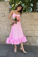 Heather | Midi – Scoop Neck Spaghetti Strap Ruffle Hem A-Line Wedding Guest Dress