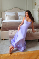 Heather | Midi – Scoop Neck Spaghetti Strap Ruffle Hem A-Line Wedding Guest Dress
