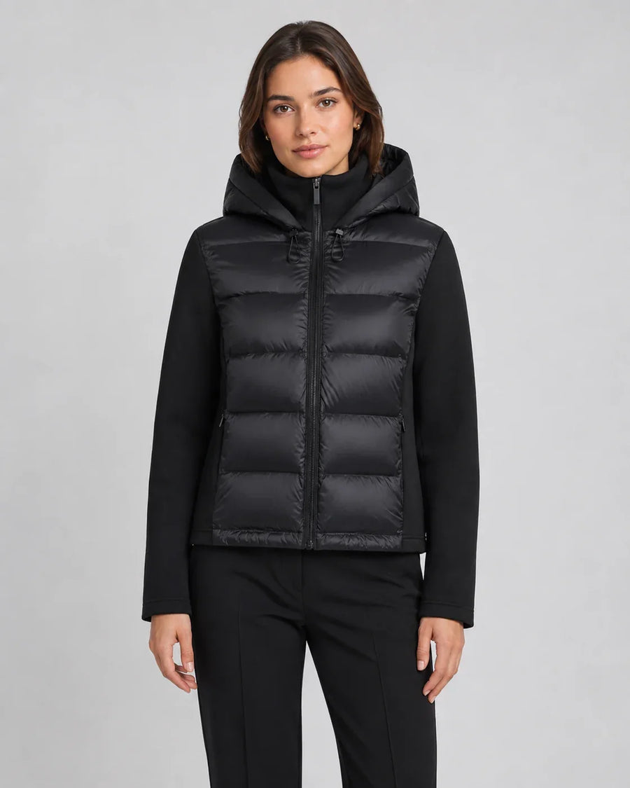 Hilary | Hybrid Puffer Jacket – Winter Hooded Zip Front Long Sleeve Pockets