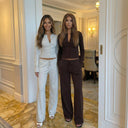 Hollis | Ribbed Knit Two Piece Set – Lounge Button Front Wide Leg Pants