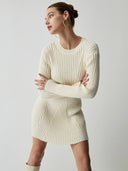 Iliana | Ribbed Knit Mini Dress – Casual Crew Neck Long Sleeve Flared Hem