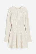 Iliana | Ribbed Knit Mini Dress – Casual Crew Neck Long Sleeve Flared Hem