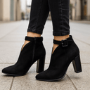 Alessa | Cutout Ankle Boots – Pointed Toe Buckle Strap Side Zip Block Heel