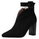 Alessa | Cutout Ankle Boots – Pointed Toe Buckle Strap Side Zip Block Heel