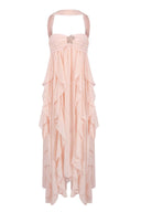 Imogen | Strapless Ruffle Maxi – Sweetheart Bodice Scarf Neck Summer Wedding Guest Dress