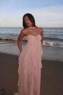 Imogen | Strapless Ruffle Maxi – Sweetheart Bodice Scarf Neck Summer Wedding Guest Dress