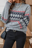 Indigo | Geometric Knit Sweater – Casual Crew Neck Long Sleeve Pattern