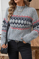 Indigo | Geometric Knit Sweater – Casual Crew Neck Long Sleeve Pattern