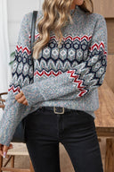 Indigo | Geometric Knit Sweater – Casual Crew Neck Long Sleeve Pattern