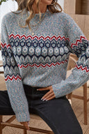 Indigo | Geometric Knit Sweater – Casual Crew Neck Long Sleeve Pattern