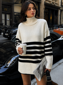Indira | Striped Turtleneck Sweater – Casual Drop Shoulder Long Sleeve