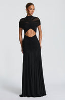 Inessa | Ruched Cutout Maxi Dress – Evening High Neck Short Sleeve Draped Front