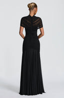 Inessa | Ruched Cutout Maxi Dress – Evening High Neck Short Sleeve Draped Front