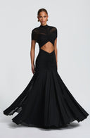 Inessa | Ruched Cutout Maxi Dress – Evening High Neck Short Sleeve Draped Front